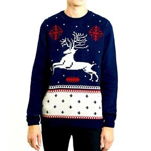 Topman Navy Reindeer Holiday Theme Sweater Sz M